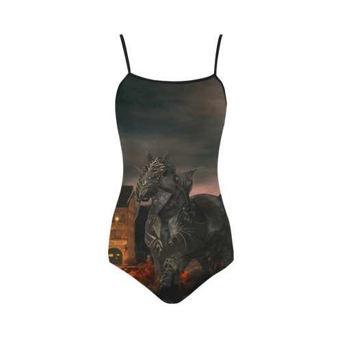 A dark horse in a knight armor Strap Swimsuit ( Model S05)