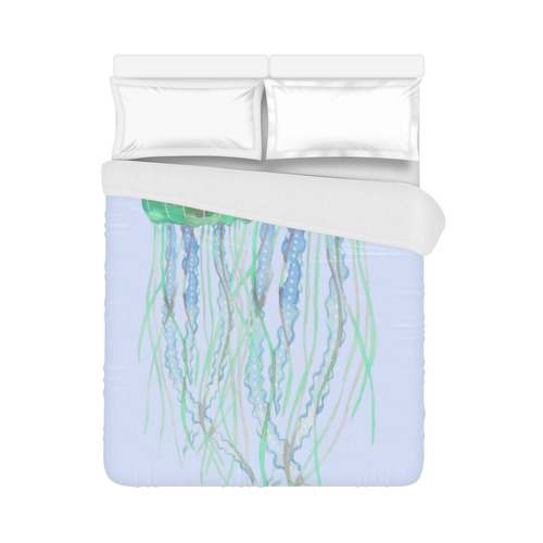 Watercolore JELLY FISH Blue Lilac Green Duvet Cover 86"x70" ( All-over-print)