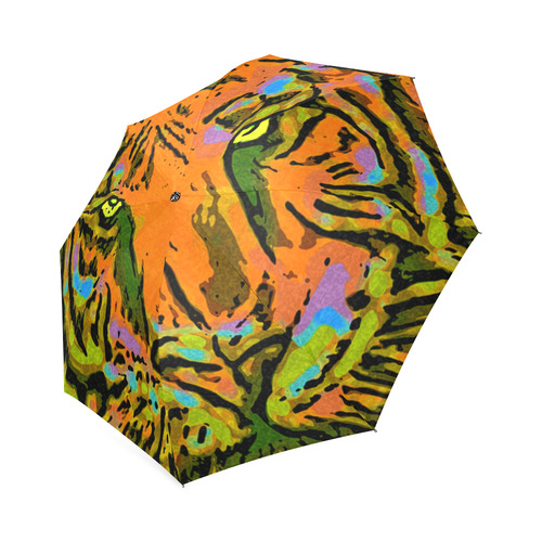 Pop Art TIGER HEAD orange green blue Foldable Umbrella (Model U01)