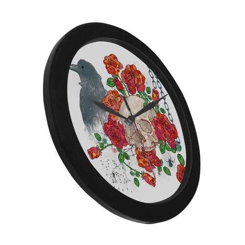 watercolor skull and roses Circular Plastic Wall clock