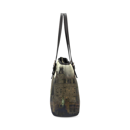 haunted house (halloween) Leather Tote Bag/Large (Model 1640)