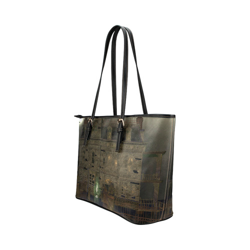 haunted house (halloween) Leather Tote Bag/Large (Model 1651)