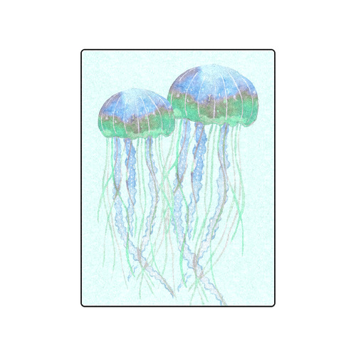 Watercolore JELLY FISH Blue Lilac Green Blanket 50"x60"