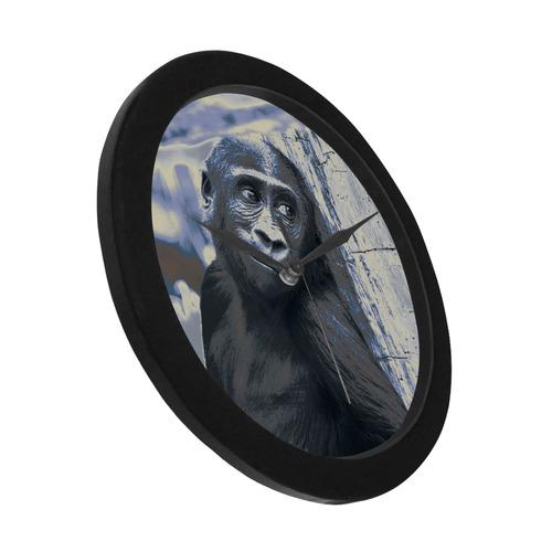 smiling gorilla baby blue Circular Plastic Wall clock
