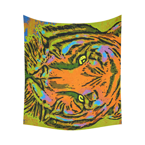 Pop Art TIGER HEAD orange green blue Cotton Linen Wall Tapestry 60"x 51"