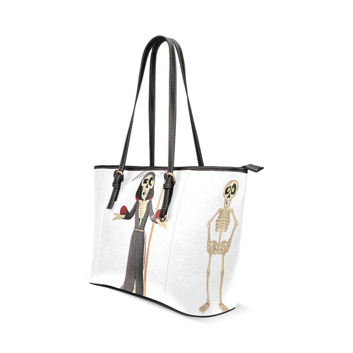 funny skeletton (halloween) Leather Tote Bag/Large (Model 1640)