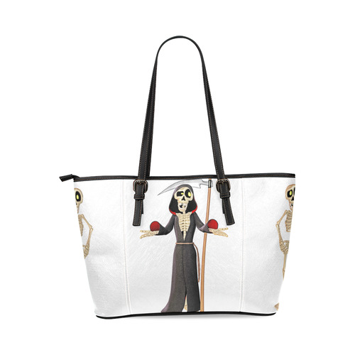 funny skeletton (halloween) Leather Tote Bag/Large (Model 1640)
