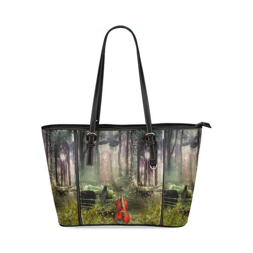 last song (halloween) Leather Tote Bag/Large (Model 1640)