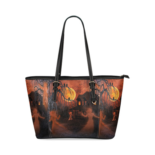 witching hour (halloween) Leather Tote Bag/Large (Model 1640)