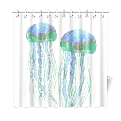 Watercolore JELLY FISH Blue Lilac Green Shower Curtain 72"x72"
