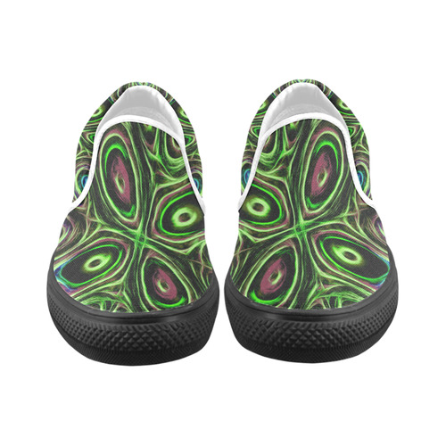 Peacock Strut III - Jera Nour Women's Unusual Slip-on Canvas Shoes (Model 019)