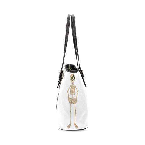 funny skeletton (halloween) Leather Tote Bag/Large (Model 1640)