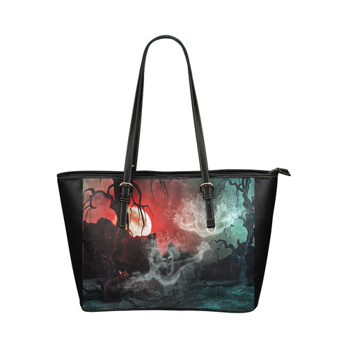 witching hour (halloween) Leather Tote Bag/Large (Model 1651)