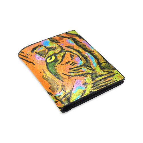 Pop Art TIGER HEAD orange green blue Men's Leather Wallet (Model 1612)