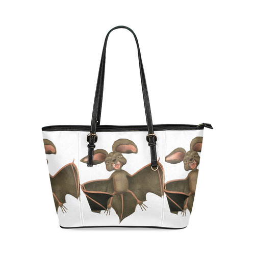 cute bat (halloween) Leather Tote Bag/Large (Model 1640)