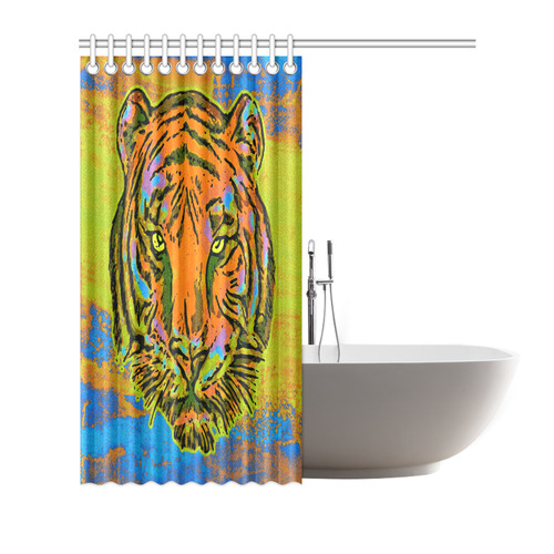 Pop Art TIGER HEAD orange green blue Shower Curtain 72"x72"