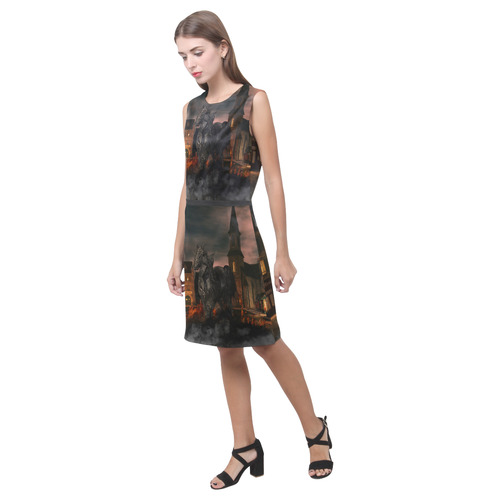 A dark horse in a knight armor Eos Women's Sleeveless Dress (Model D01)