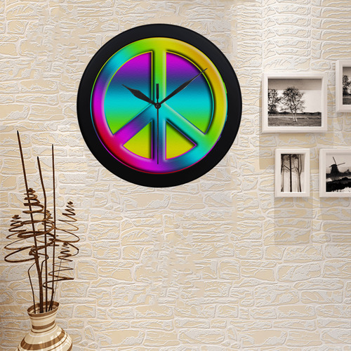 Neon Colorful PEACE pattern Circular Plastic Wall clock