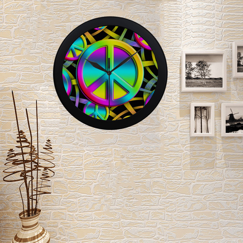 Neon Colorful PEACE pattern Circular Plastic Wall clock