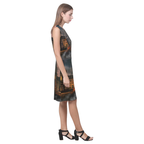 A dark horse in a knight armor Eos Women's Sleeveless Dress (Model D01)