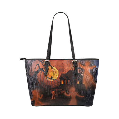 witching hour (halloween) Leather Tote Bag/Large (Model 1651)