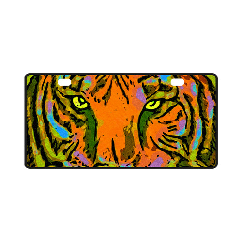 Pop Art TIGER HEAD orange green blue License Plate