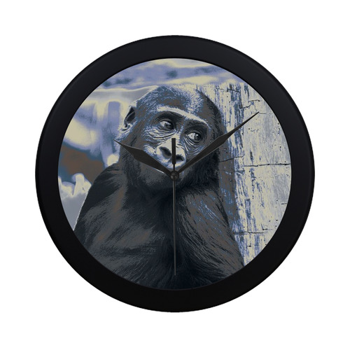smiling gorilla baby blue Circular Plastic Wall clock