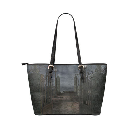 graveyard (halloween) Leather Tote Bag/Large (Model 1651)