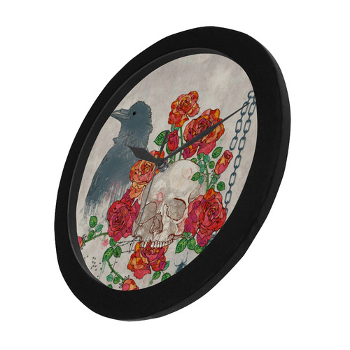 watercolor skull and roses Circular Plastic Wall clock