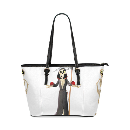 funny skeletton (halloween) Leather Tote Bag/Large (Model 1640)