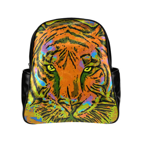 Pop Art TIGER HEAD orange green blue Multi-Pockets Backpack (Model 1636)