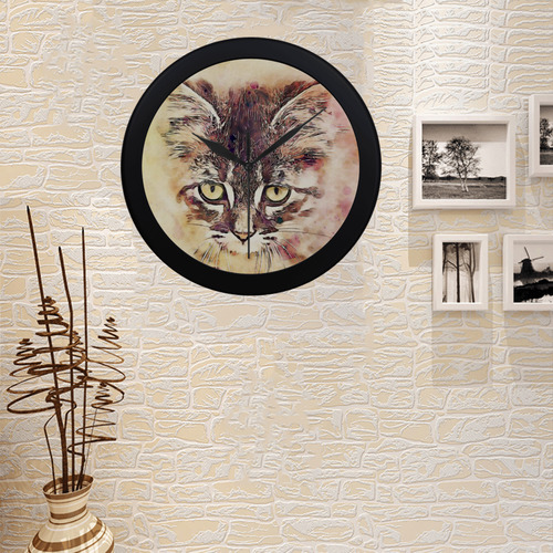 watercolor cat Circular Plastic Wall clock