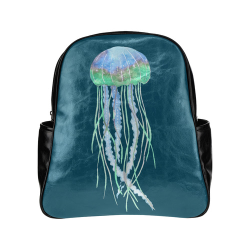 Watercolore JELLY FISH Blue Lilac Green Multi-Pockets Backpack (Model 1636)