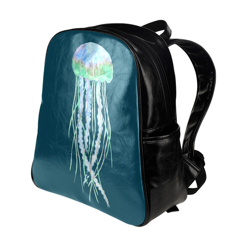 Watercolore JELLY FISH Blue Lilac Green Multi-Pockets Backpack (Model 1636)