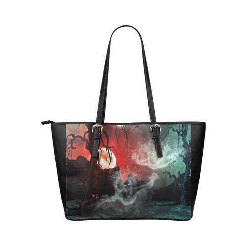 witching hour (halloween) Leather Tote Bag/Large (Model 1651)