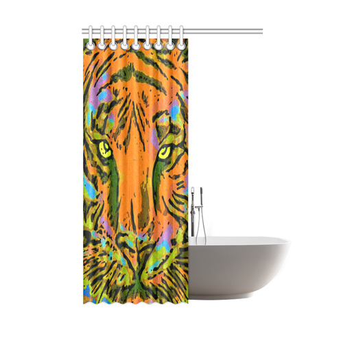 Pop Art TIGER HEAD orange green blue Shower Curtain 48"x72"