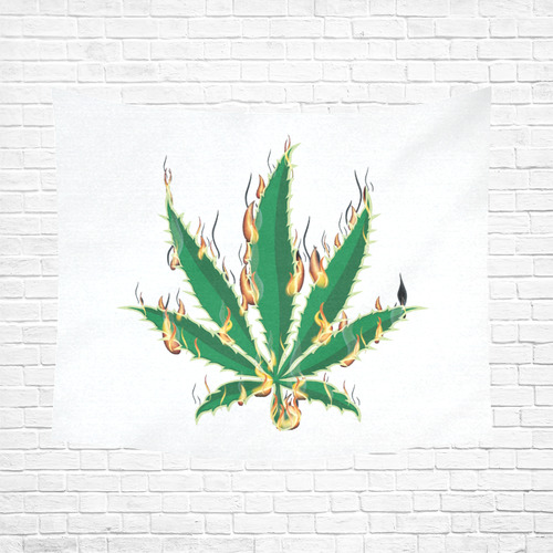 Flaming Marijuana Leaf Cotton Linen Wall Tapestry 60"x 51"