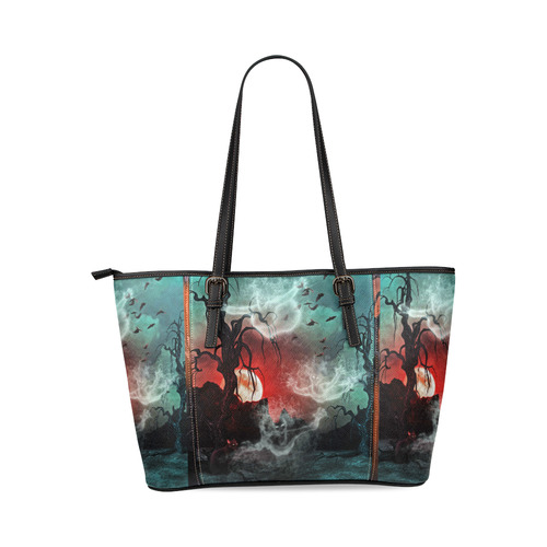 witching hour (halloween) Leather Tote Bag/Large (Model 1640)