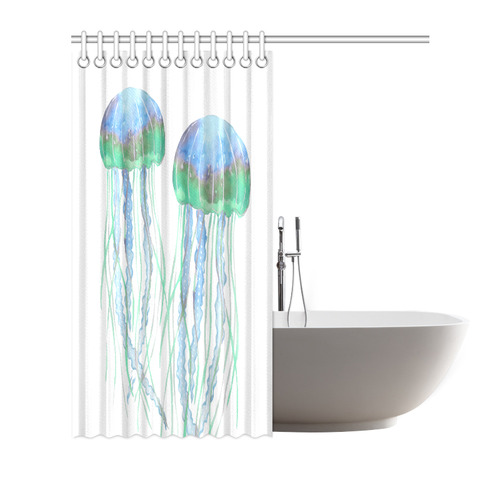 Watercolore JELLY FISH Blue Lilac Green Shower Curtain 72"x72"