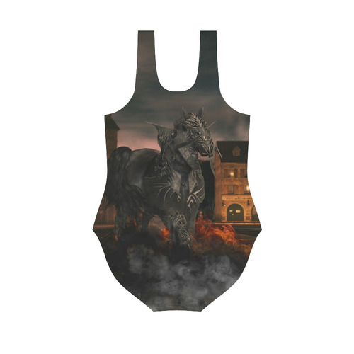 A dark horse in a knight armor Vest One Piece Swimsuit (Model S04)