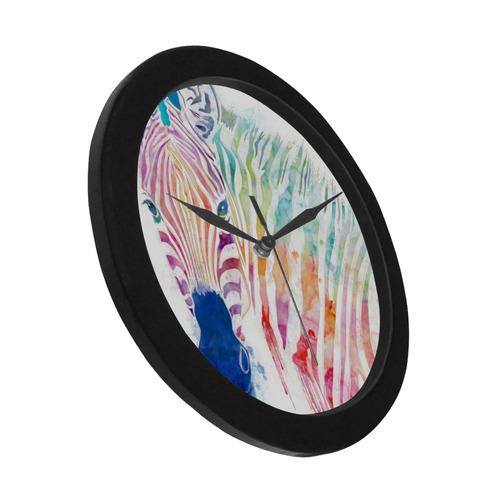 watercolor rainbow zebra Circular Plastic Wall clock