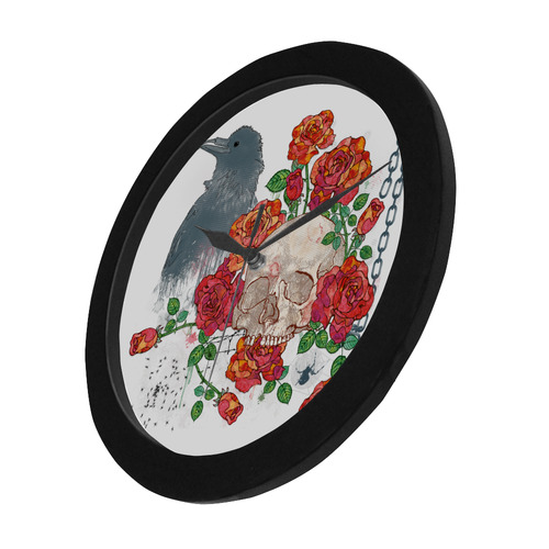 watercolor skull and roses Circular Plastic Wall clock