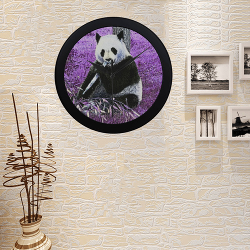funky lilac panda Circular Plastic Wall clock