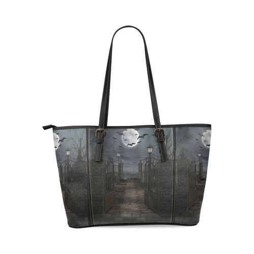 graveyard (halloween) Leather Tote Bag/Large (Model 1640)