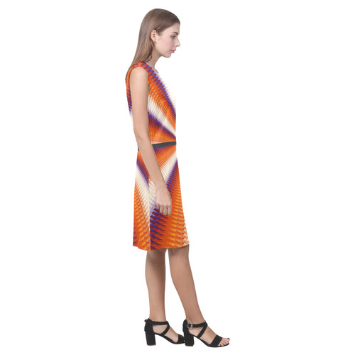 Time Tunnel Orange Red Fawn Spiral Design Eos Women's Sleeveless Dress (Model D01)