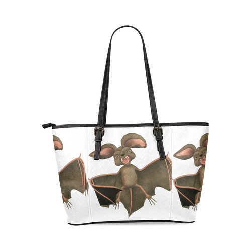 cute bat (halloween) Leather Tote Bag/Large (Model 1640)