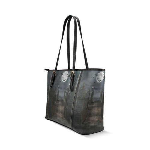 graveyard (halloween) Leather Tote Bag/Large (Model 1640)