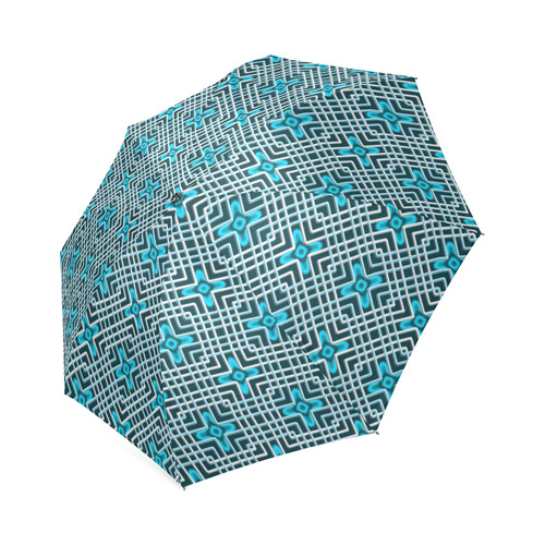 Neon blue flowers and white grid unique geometric pattern stylish urban fashion design Foldable Umbrella (Model U01)