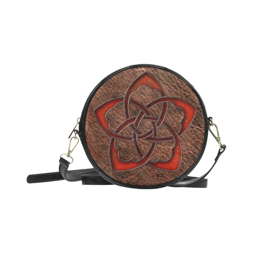 Bright neon red Celtic Flower on genuine leather digital pattern Round Sling Bag (Model 1647)