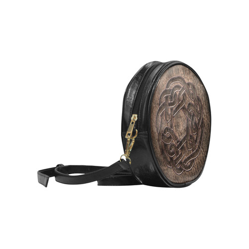 Embossed Celtic Knot on genuine leather digital pattern Round Sling Bag (Model 1647)